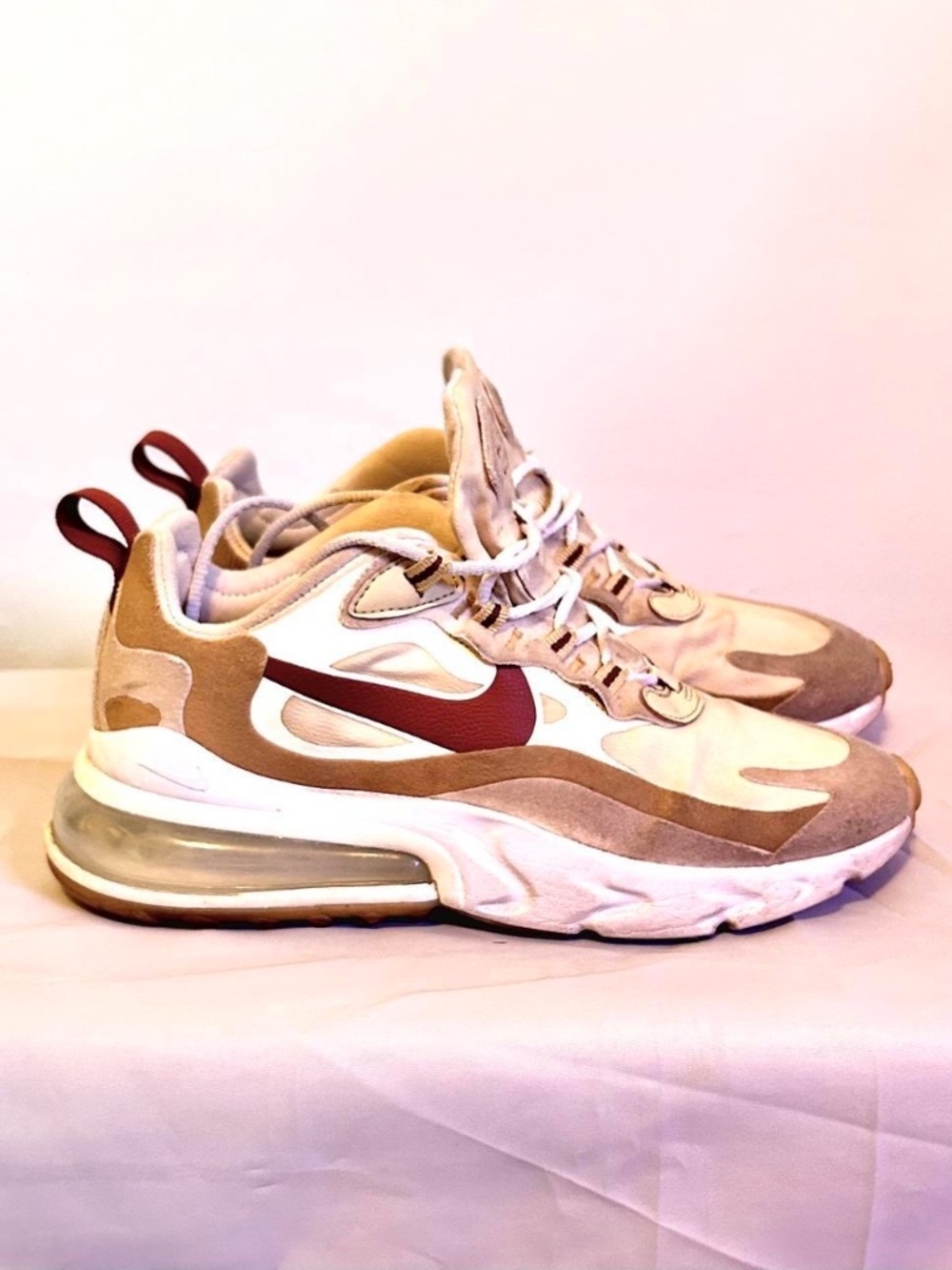2019 Nike Air Max 270 React Equestrian 6.5W Sneaker Model AT6174-700 Tan/Cream